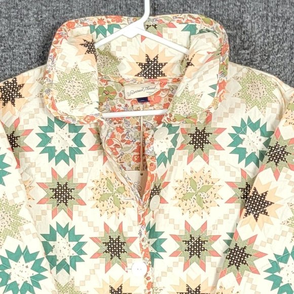 Universal Threads Quilted Button-Front Jacket Cream Star Quilt Print Siz… - Picture 2 of 9